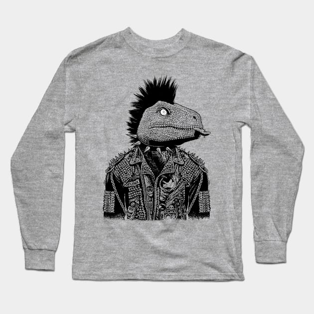 Crested Punk Velociraptor Long Sleeve T-Shirt by albertocubatas